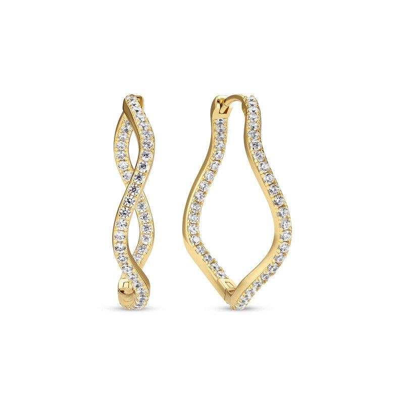 Ellera Waves X-Grande hoops i forgyldt sølv med hvide zirkonia fra Sif Jakobs Jewellery.